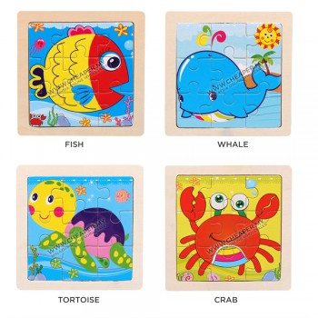 11cm Wooden Jigsaw Puzzle Animal Haiwan Vehicle Ocean Farm Series Early Education for Kids Books Toys