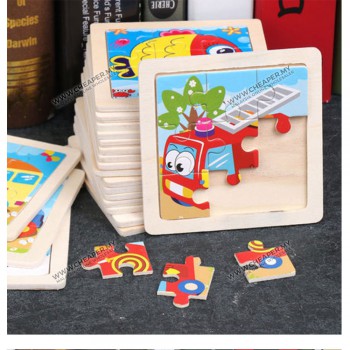 11cm Wooden Jigsaw Puzzle Animal Haiwan Vehicle Ocean Farm Series Early Education for Kids Books Toys