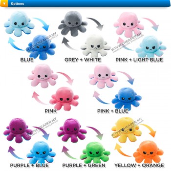 TIKTOK 20cm Double Face Reversible Octopus Doll Plush Toy Flip Mood Patung Sotong Bipolar Octupus Soft Toy