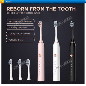 Electric Toothbrush 6 Modes Gentle Clean Care Vibration Sonic USB Rechargeable Toothbrush For Adult