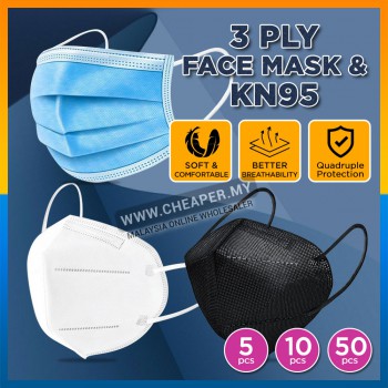 3-Ply KN95 Earloop 5/10/50pcs pack Disposable Protective Medical Face Mask Adult Face Mask Pelitup Muka Dewasa