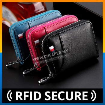 Men New Trend Wallet Card Cash Holder Genuine Leather RFID SECURE Blocking Zipper Pocket Unisex