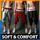 Casual Mens 3/4 Knee Jogger Sport Shorts Baggy Gym Harem Pants Rope Tr