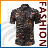 Men's Short-Sleeved Top Summer Break Hawaii Casual Printed Floral Collar Button Slim Thin Fit Shirt