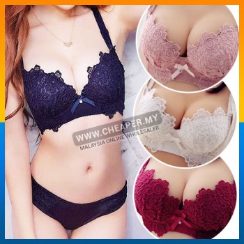 Women Embroidery Sexy Lace Shape-up Padded Push-up Adjusted Straps Bra Set Soft Solid Lace