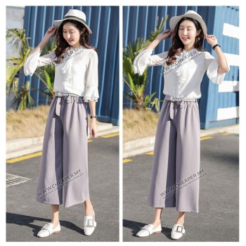 Women Chiffon Wide Leg Pants Long Trousers Cropped Pants Women Seluar Plus Size Loose Pants Casual