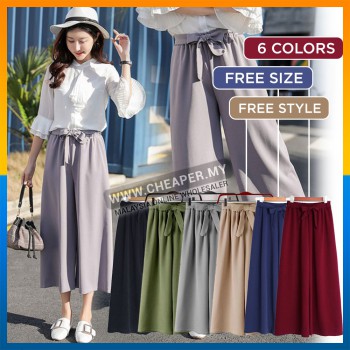 Women Chiffon Wide Leg Pants Long Trousers Cropped Pants Women Seluar Plus Size Loose Pants Casual