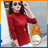 Turtle Neck Long Sleeve T-Shirts High Neck Warm Top Cotton Shirt Solid Color 