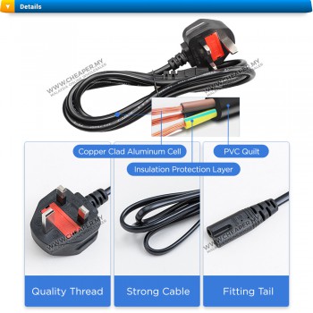 2/3 PIN UK 13A All Desktop PC LCD Monitor Laptop Printer Power Supply Wayar Bekalan Kabel Cord Cable Wire