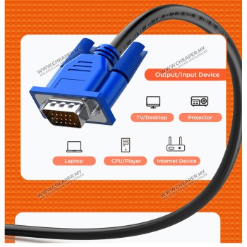 1.5M VGA/RGB Cable HD 15pin Male to Male 3C+4 for HDTV Projector Monitor VGA Cord Projektor Wayar Plug Play