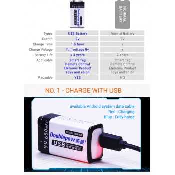 SmartTAG TouchnGo RECHARGEABLE 9V USB Battery 650mAh devices toys
