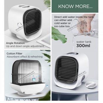 Mini Evaporative Portable Personal Air Conditioner Air Cooler Penyejuk Udara USB Desk Quiet Senyap Fan 