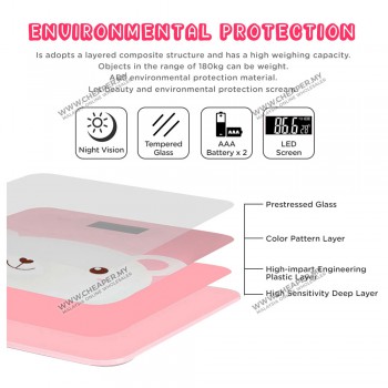 Cute Cartoon Electronic Health Digital Cartoon Intelligent Tempered Glass Scale Accurate Penimbang Badan