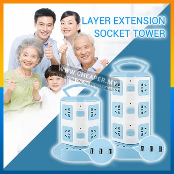 2/3 Layer Extension Cord Vertical Socket Tower with Dual USB Port