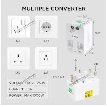 International Universal Travel Adapter Port Socket Converter Antarabangsa Plug [ALL IN ONE]