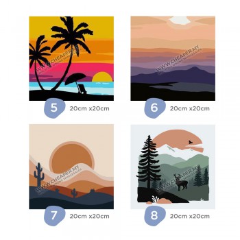 20x20cm Frame DIY Children Adult Nombor Mengecat Number Painting Series Meditation Canvas Simple Landscape