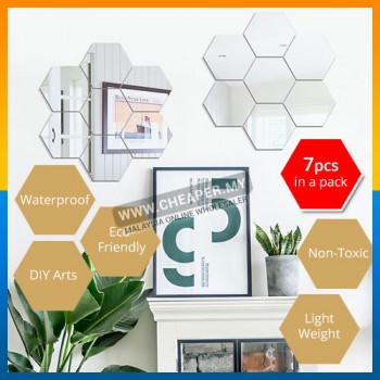 3D Hexagonal Decorative DIY Wall Art Room Home Decor Acrylic Mirrored 7pcs