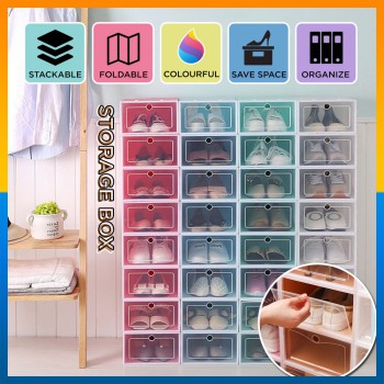 Eco-Friendly Unisex Stackable Transparent Colorful Shoe Storage PP Box Case Penyimpan Kotak Kasut Racks Box