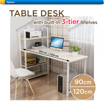 Modern Home Office Table Desk with built-In 3-Tier Shelves