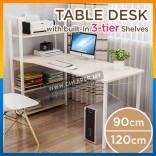 Modern Home Office Table Desk with built-In 3-Tier Shelves