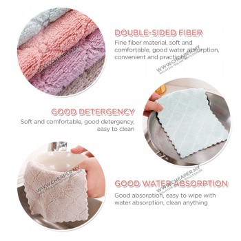 Kitchen Cleaning Dishwashing Kain dishcloth Double-Sided Rag Feece Tebal Thickened Oil-Free Absorbent