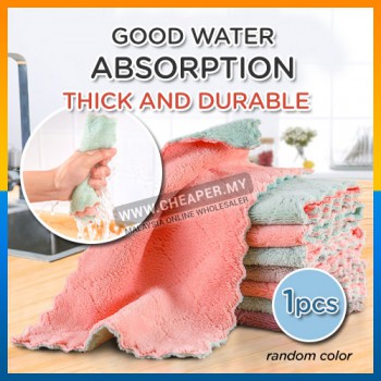 Kitchen Cleaning Dishwashing Kain dishcloth Double-Sided Rag Feece Tebal Thickened Oil-Free Absorbent