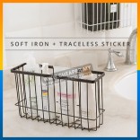 Self-Adhesion Kitchen Bathroom Iron Wire Basket Bin Storage Rack Mesh Organizer