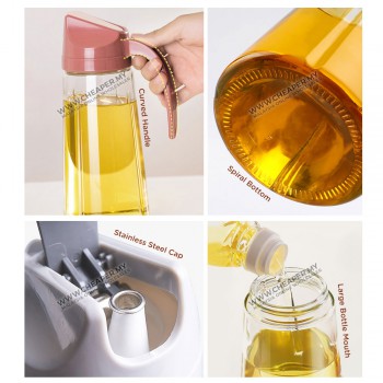 Flip Cover Glass Oil Minyak Bottle Cooking Dispenser Storage Bottle Botol Seasoning Sauce Vinegar Liquid