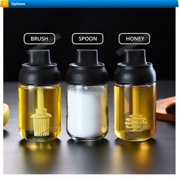 250ml Glass Seasoning Bottle with Spoon for Condiment Spice Oil Honey Jar bottle Home Kitchen