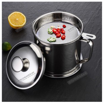 Large Capacity 1.2L 304 410 Stainless Steel Oil Pot with Filter Minyak Storage Grease Strainer Container