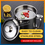 Large Capacity 1.2L 304 410 Stainless Steel Oil Pot with Filter Minyak Storage Grease Strainer Container