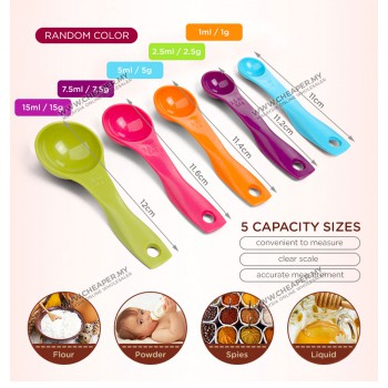 Colourful 5pcs Measuring Spoon Scale Measuring Cup Powder Auantitative Baking (1ML 2.5ML 5ML 7.5ML 15ML)