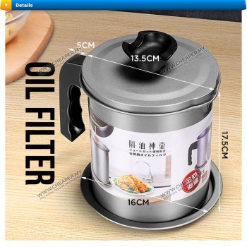 Large Capacity 1.4L Stainless Steel Oil Pot Filter Oil Storage Minyak Storage Grease Oil Strainer Container