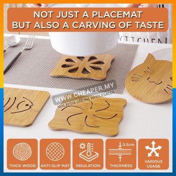 Wooden Table Mat Coaster Alas Meja Kayu Pelapis Kayu Anti-Heat Hot Pot Table Place Mat Anti-Slip Pad