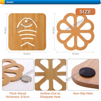 Wooden Table Mat Coaster Alas Meja Kayu Pelapis Kayu Anti-Heat Hot Pot Table Place Mat Anti-Slip Pad