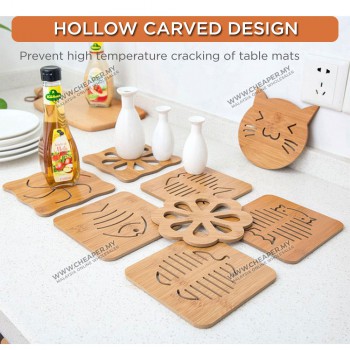 Wooden Table Mat Coaster Alas Meja Kayu Pelapis Kayu Anti-Heat Hot Pot Table Place Mat Anti-Slip Pad