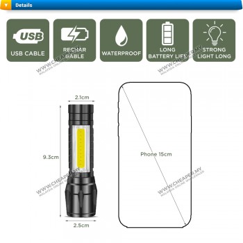 USB Rechargeable Torch Light Lampu Picit XPE+COB Dual Lights 1000LM Lampu Suluh Camping Hiking Trekking