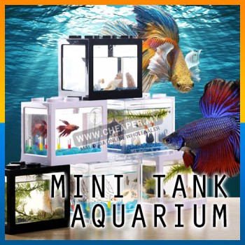 Fighting Fish Mini Aquarium Fighting Cylinder LED Building Block Fish Tank Spider Fish Sea Ikan Breeding