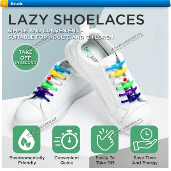 Lazy Laceless Silicone Shoe Fasteners 12 or 14 straps Tali Kasut All Sneaker Children Adult Shoe