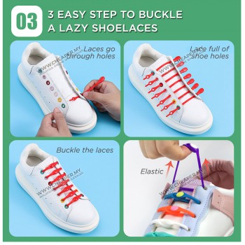 Lazy Laceless Silicone Shoe Fasteners 12 or 14 straps Tali Kasut All Sneaker Children Adult Shoe