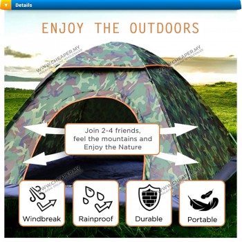 2-Door Waterproof Automatic Rapid Outdoor Camping Tent Fast Pop Up Tent Pop Up 3/4 person Tent Khemah Askar