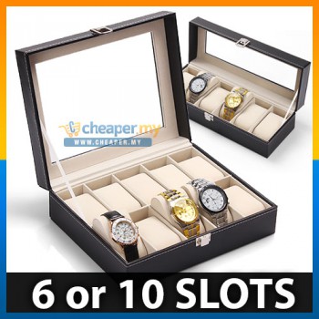 Premium PU Leather Watch Display Storage Box Case 10 Slots or 6 Slots